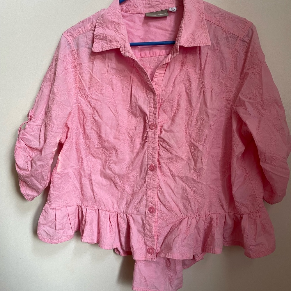 Pink Ruffled button down Shirt